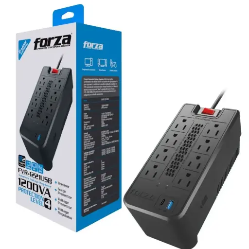 Regulador De Voltaje Forza 1200va FVR- 1221USB / 8 Puertos